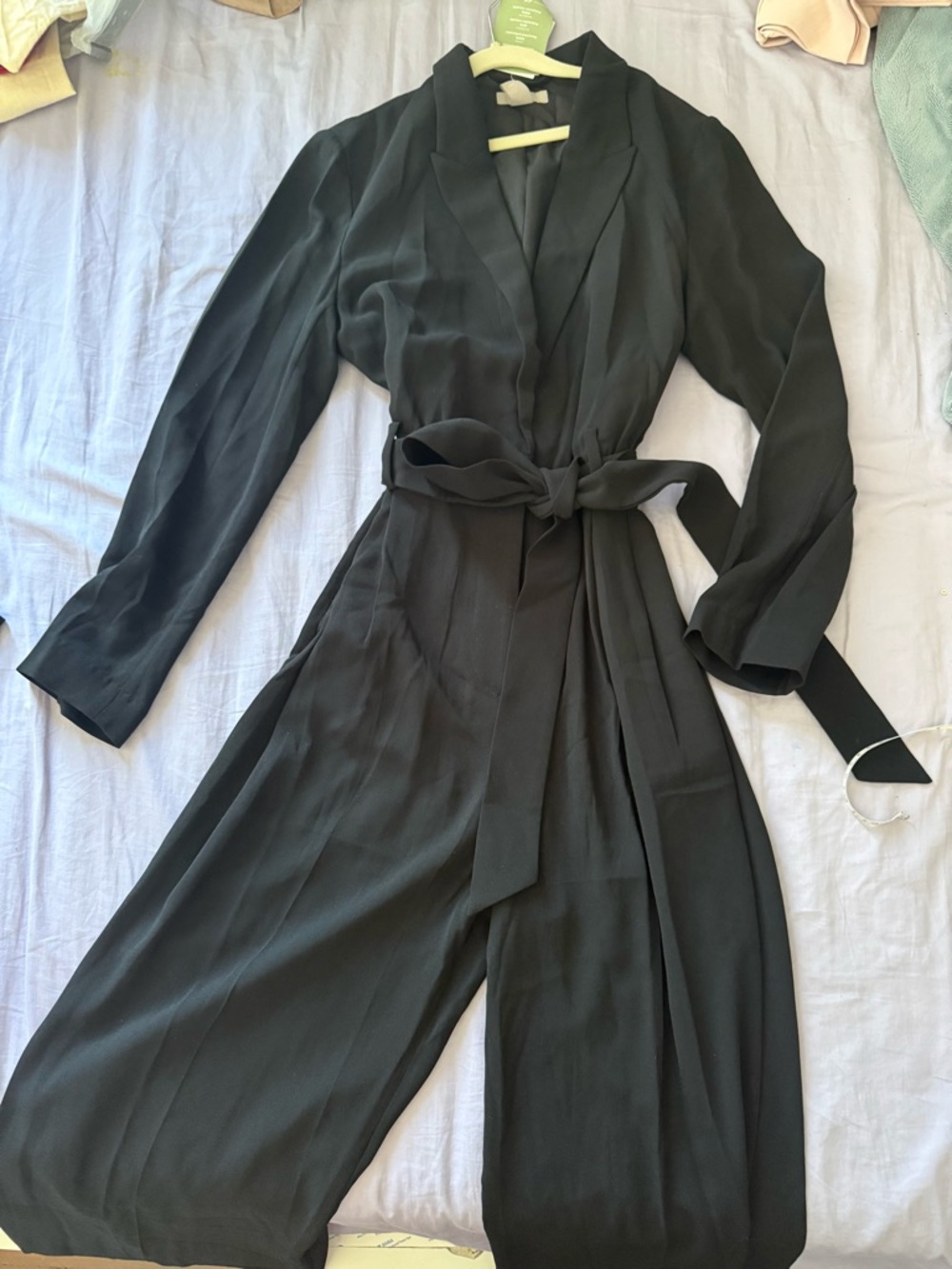 H&M Black Long Sleeve Wrap Jumpsuit with Tie Waist small